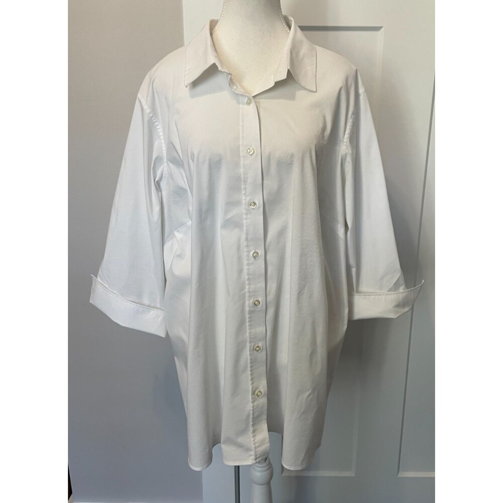 LANDS END Womens Button TOP 3/4 Cuffed Sleeve WHITE Size 26W